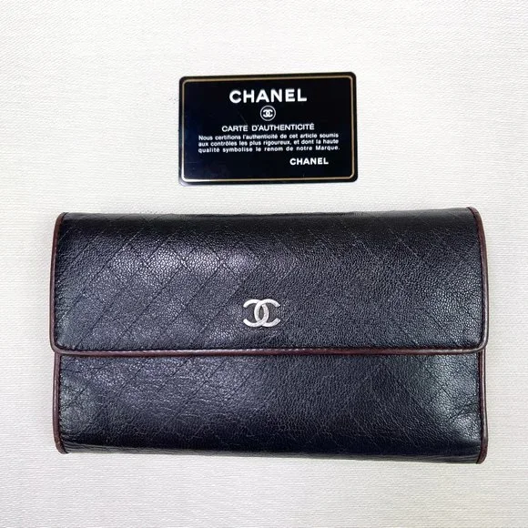 AUC Chanel Black Quilted Leather Diamond Stitched Continental Flap Wallet $2900